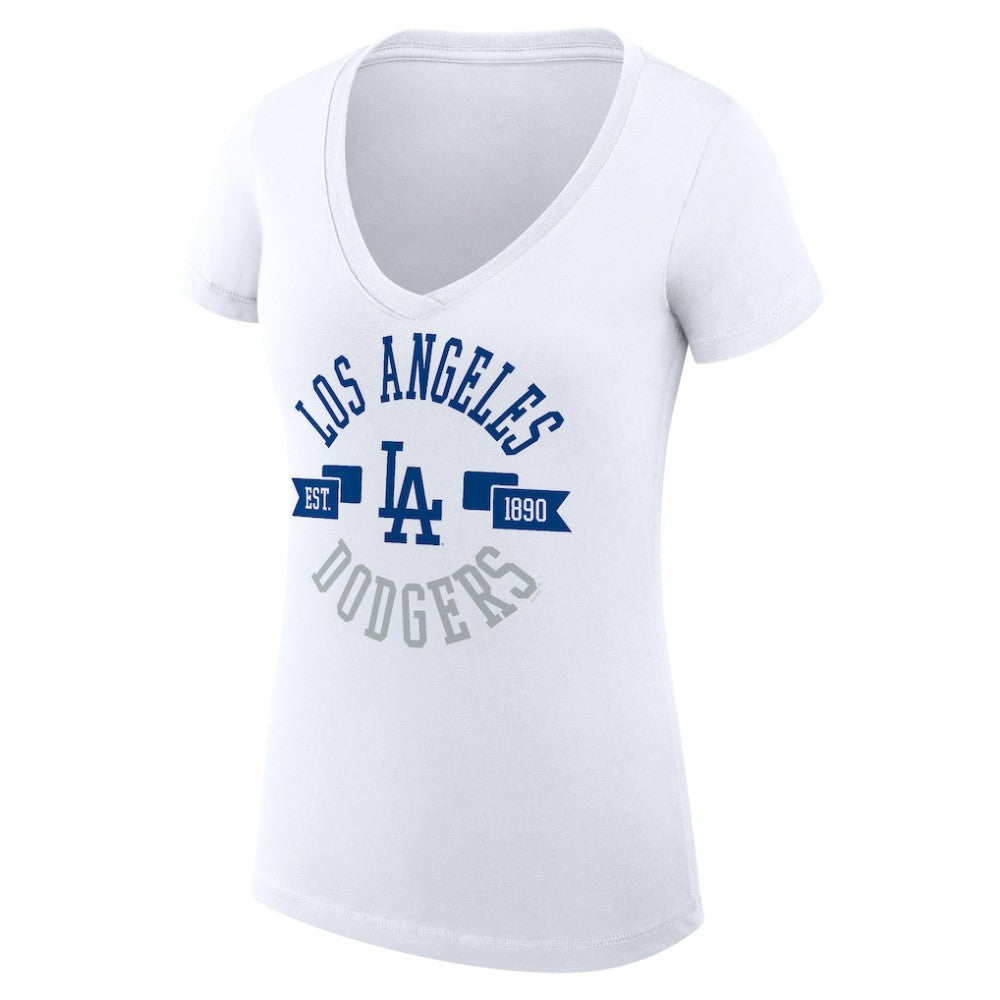 Los Angeles Dodgers G-III 4Her by Carl Banks Women's Super-Slim Fit Lightweight City Graphic V-Neck T-Shirt - White - MLB Discount