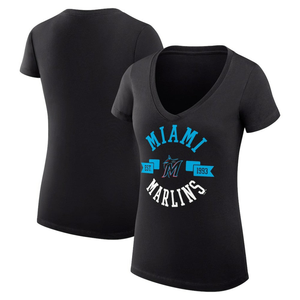 Miami Marlins G-III 4Her by Carl Banks Women's Super-Slim Fit Lightweight City Graphic V-Neck T-Shirt - Black - MLB Online