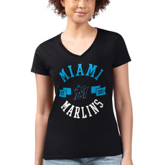 Miami Marlins G-III 4Her by Carl Banks Women's Super-Slim Fit Lightweight City Graphic V-Neck T-Shirt - Black - MLB Online
