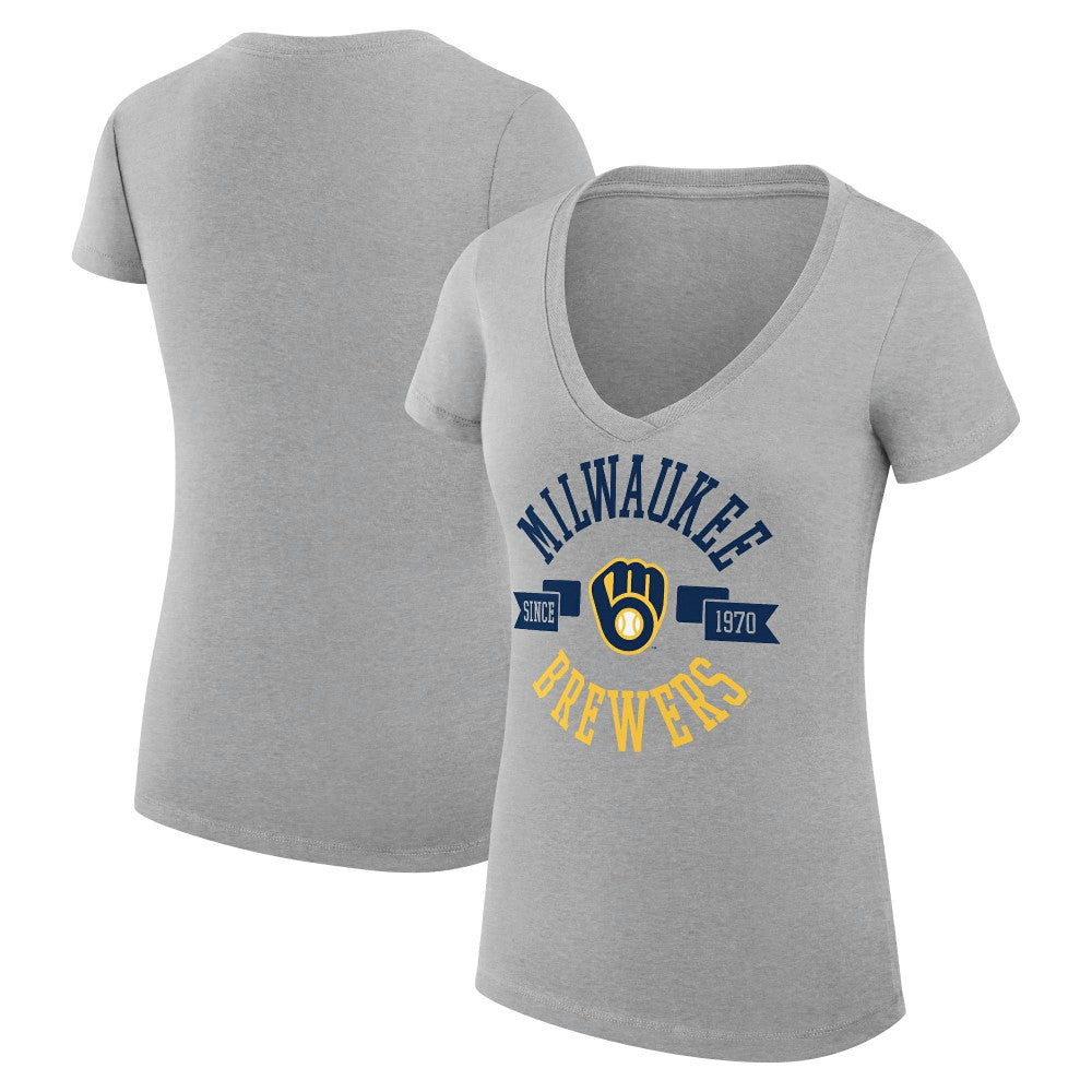 Milwaukee Brewers G-III 4Her by Carl Banks Women's Super-Slim Fit Lightweight City Graphic V-Neck T-Shirt - Heather Gray - MLB Online
