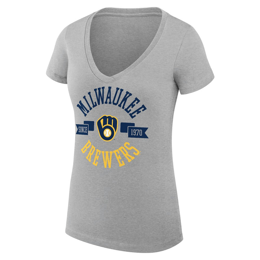 Milwaukee Brewers G-III 4Her by Carl Banks Women's Super-Slim Fit Lightweight City Graphic V-Neck T-Shirt - Heather Gray - MLB Online