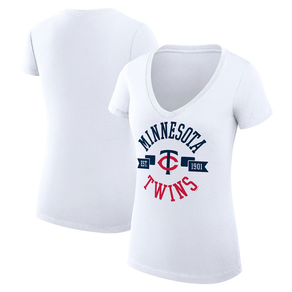 Minnesota Twins G-III 4Her by Carl Banks Women's Super-Slim Fit Lightweight City Graphic V-Neck T-Shirt - White - MLB Online