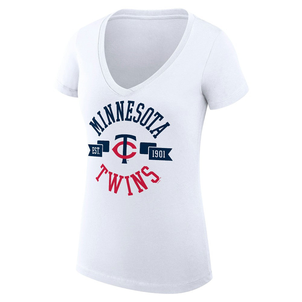 Minnesota Twins G-III 4Her by Carl Banks Women's Super-Slim Fit Lightweight City Graphic V-Neck T-Shirt - White - MLB Online