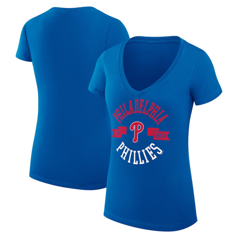 Philadelphia Phillies G-III 4Her by Carl Banks Women's Super-Slim Fit Lightweight City Graphic V-Neck T-Shirt - Royal - MLB Sale