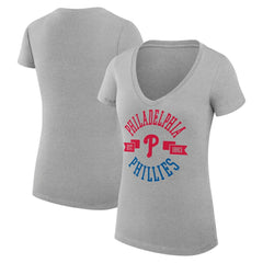 Philadelphia Phillies G-III 4Her by Carl Banks Women's Super-Slim Fit Lightweight City Graphic V-Neck T-Shirt - Heather Gray - MLB Lifestyle