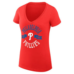 Philadelphia Phillies G-III 4Her by Carl Banks Women's Super-Slim Fit Lightweight City Graphic V-Neck T-Shirt - Red - MLB on Sale