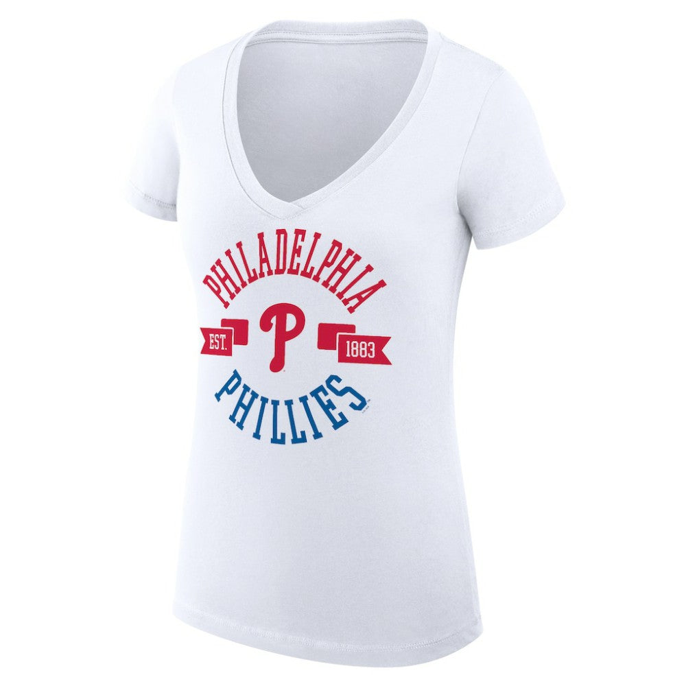Philadelphia Phillies G-III 4Her by Carl Banks Women's Super-Slim Fit Lightweight City Graphic V-Neck T-Shirt - White - MLB Online