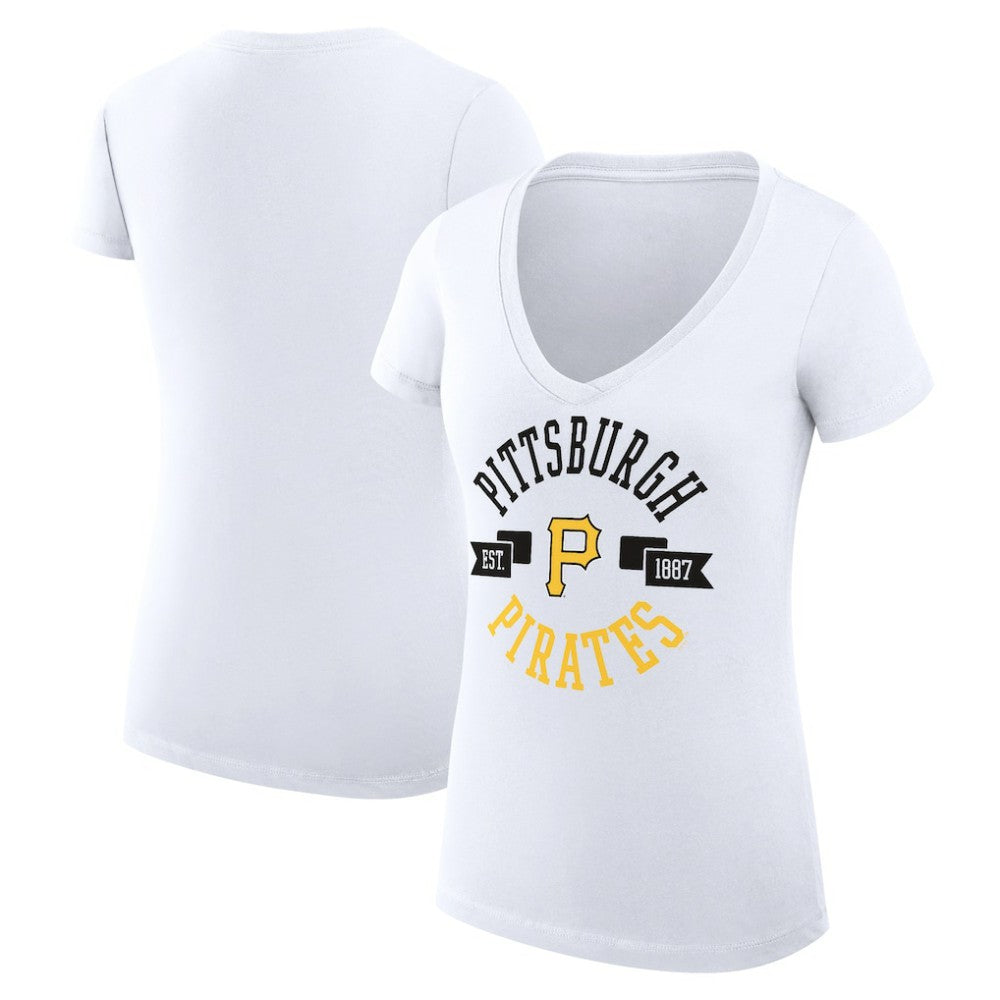Pittsburgh Pirates G-III 4Her by Carl Banks Women's Super-Slim Fit Lightweight City Graphic V-Neck T-Shirt - White - MLB Online