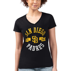 San Diego Padres G-III 4Her by Carl Banks Women's Super-Slim Fit Lightweight City Graphic V-Neck T-Shirt - Black - MLB Sale