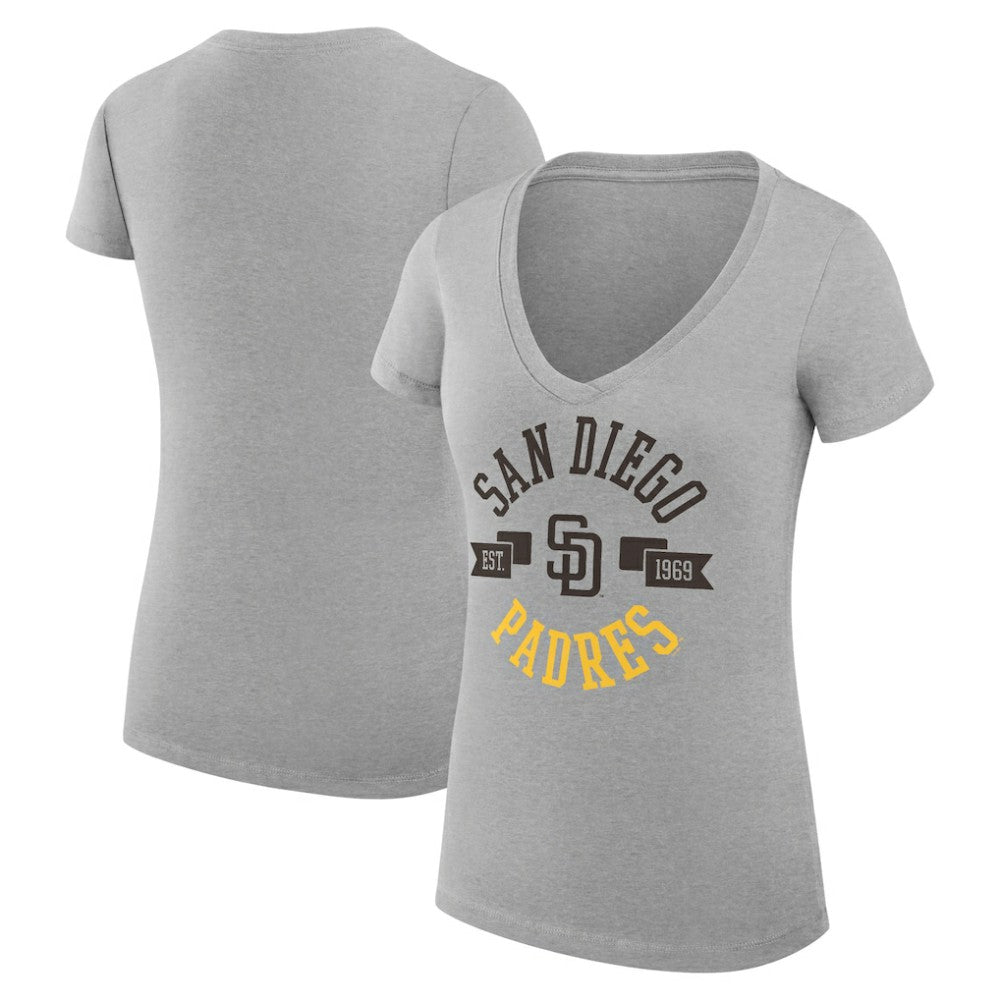 San Diego Padres G-III 4Her by Carl Banks Women's Super-Slim Fit Lightweight City Graphic V-Neck T-Shirt - Heather Gray - MLB Online