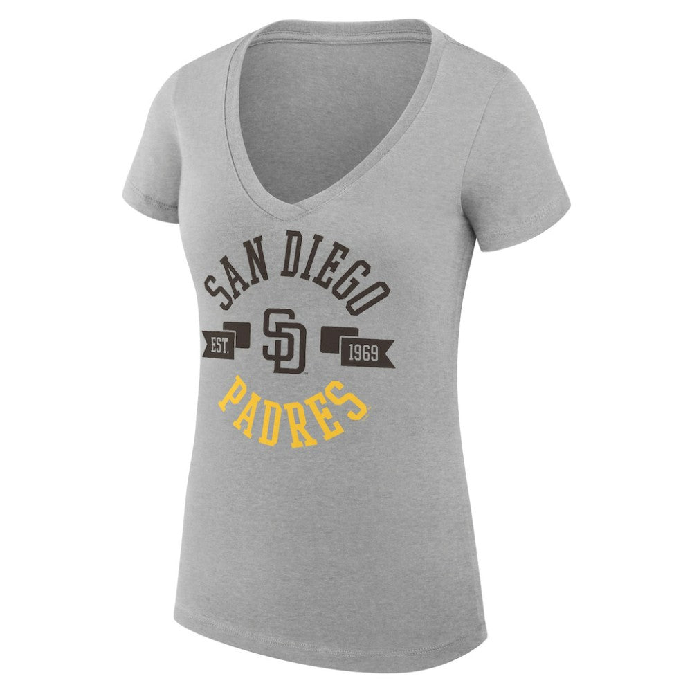 San Diego Padres G-III 4Her by Carl Banks Women's Super-Slim Fit Lightweight City Graphic V-Neck T-Shirt - Heather Gray - MLB Online