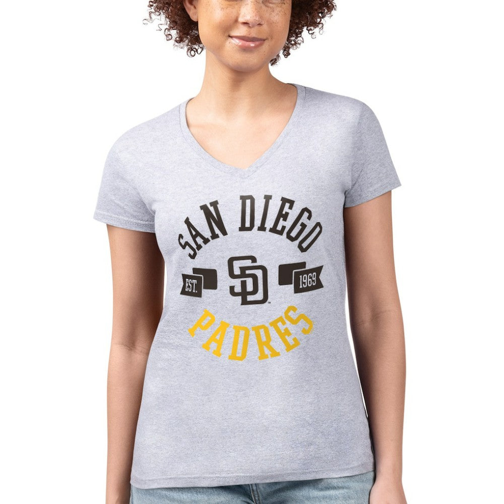 San Diego Padres G-III 4Her by Carl Banks Women's Super-Slim Fit Lightweight City Graphic V-Neck T-Shirt - Heather Gray - MLB Online