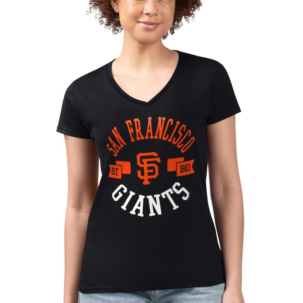 San Francisco Giants G-III 4Her by Carl Banks Women's Super-Slim Fit Lightweight City Graphic V-Neck T-Shirt - Black - MLB Discount