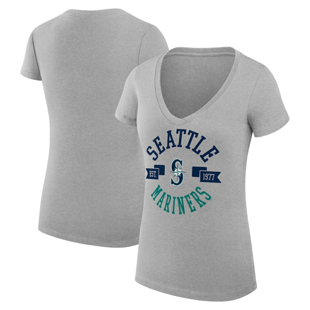 Seattle Mariners G-III 4Her by Carl Banks Women's Super-Slim Fit Lightweight City Graphic V-Neck T-Shirt - Heather Gray - MLB Lifestyle