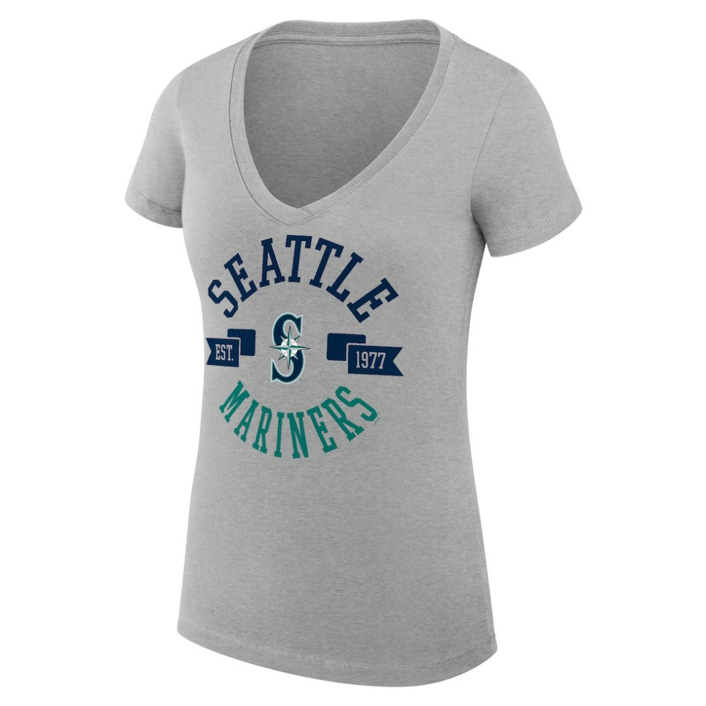 Seattle Mariners G-III 4Her by Carl Banks Women's Super-Slim Fit Lightweight City Graphic V-Neck T-Shirt - Heather Gray - MLB Lifestyle