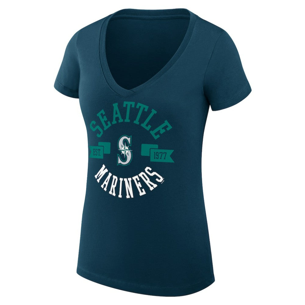 Seattle Mariners G-III 4Her by Carl Banks Women's Super-Slim Fit Lightweight City Graphic V-Neck T-Shirt - Navy - MLB Lifestyle