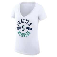Seattle Mariners G-III 4Her by Carl Banks Women's Super-Slim Fit Lightweight City Graphic V-Neck T-Shirt - White - MLB on Sale