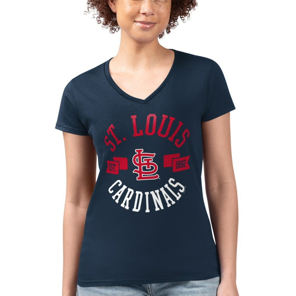 St. Louis Cardinals G-III 4Her by Carl Banks Women's Super-Slim Fit Lightweight City Graphic V-Neck T-Shirt - Navy - MLB Sale