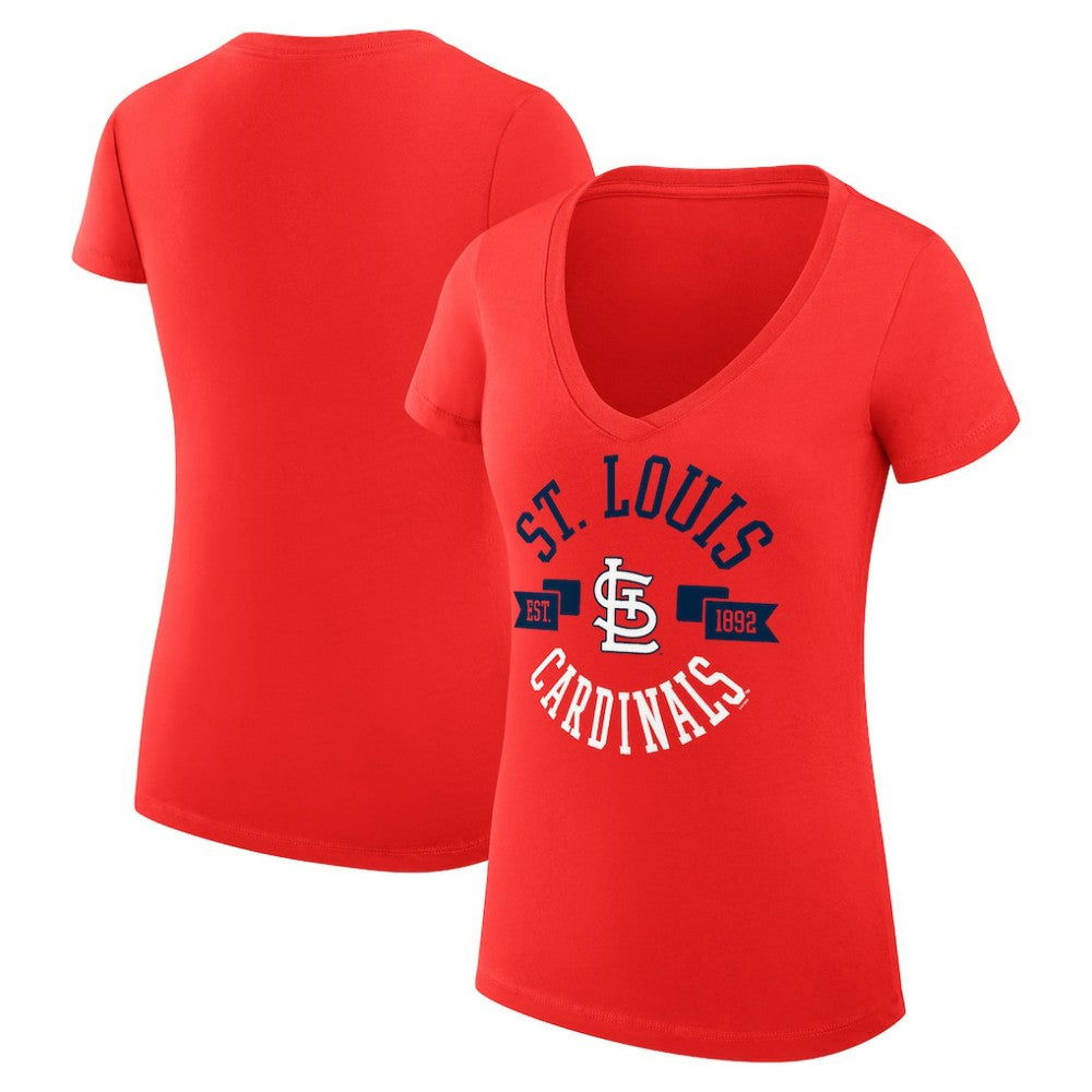 St. Louis Cardinals G-III 4Her by Carl Banks Women's Super-Slim Fit Lightweight City Graphic V-Neck T-Shirt - Red - MLB Online