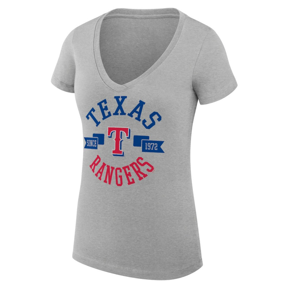 Texas Rangers G-III 4Her by Carl Banks Women's Super-Slim Fit Lightweight City Graphic V-Neck T-Shirt - Heather Gray - MLB Lifestyle