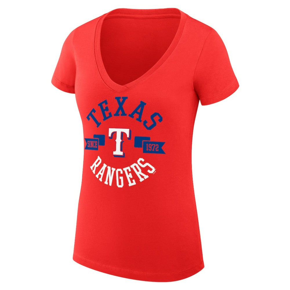 Texas Rangers G-III 4Her by Carl Banks Women's Super-Slim Fit Lightweight City Graphic V-Neck T-Shirt - Red - MLB Online