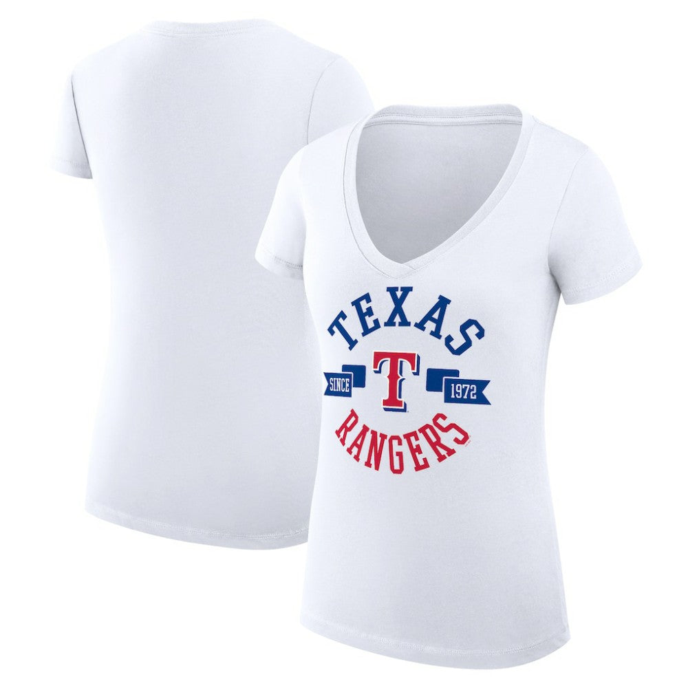 Texas Rangers G-III 4Her by Carl Banks Women's Super-Slim Fit Lightweight City Graphic V-Neck T-Shirt - White - MLB Online