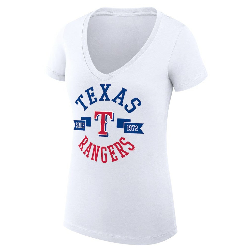 Texas Rangers G-III 4Her by Carl Banks Women's Super-Slim Fit Lightweight City Graphic V-Neck T-Shirt - White - MLB Online