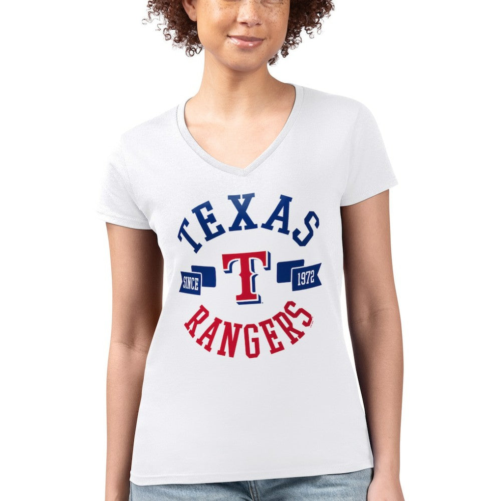 Texas Rangers G-III 4Her by Carl Banks Women's Super-Slim Fit Lightweight City Graphic V-Neck T-Shirt - White - MLB Online