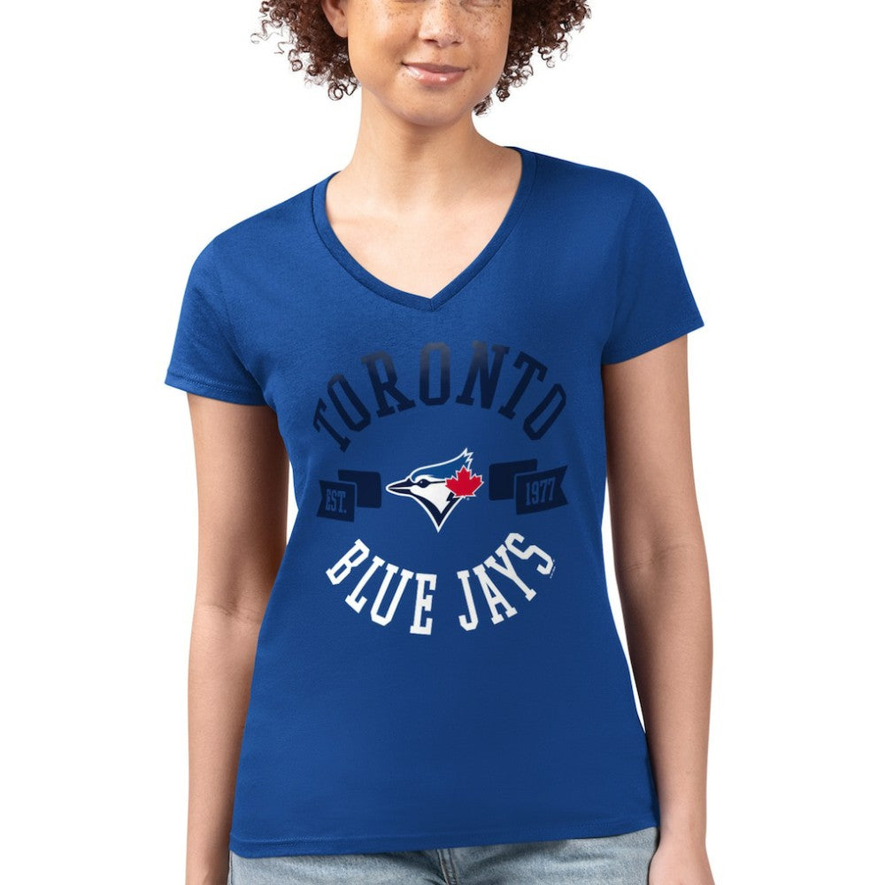 Toronto Blue Jays G-III 4Her by Carl Banks Women's Super-Slim Fit Lightweight City Graphic V-Neck T-Shirt - Royal - MLB Sale
