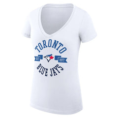 Toronto Blue Jays G-III 4Her by Carl Banks Women's Super-Slim Fit Lightweight City Graphic V-Neck T-Shirt - White - MLB Discount