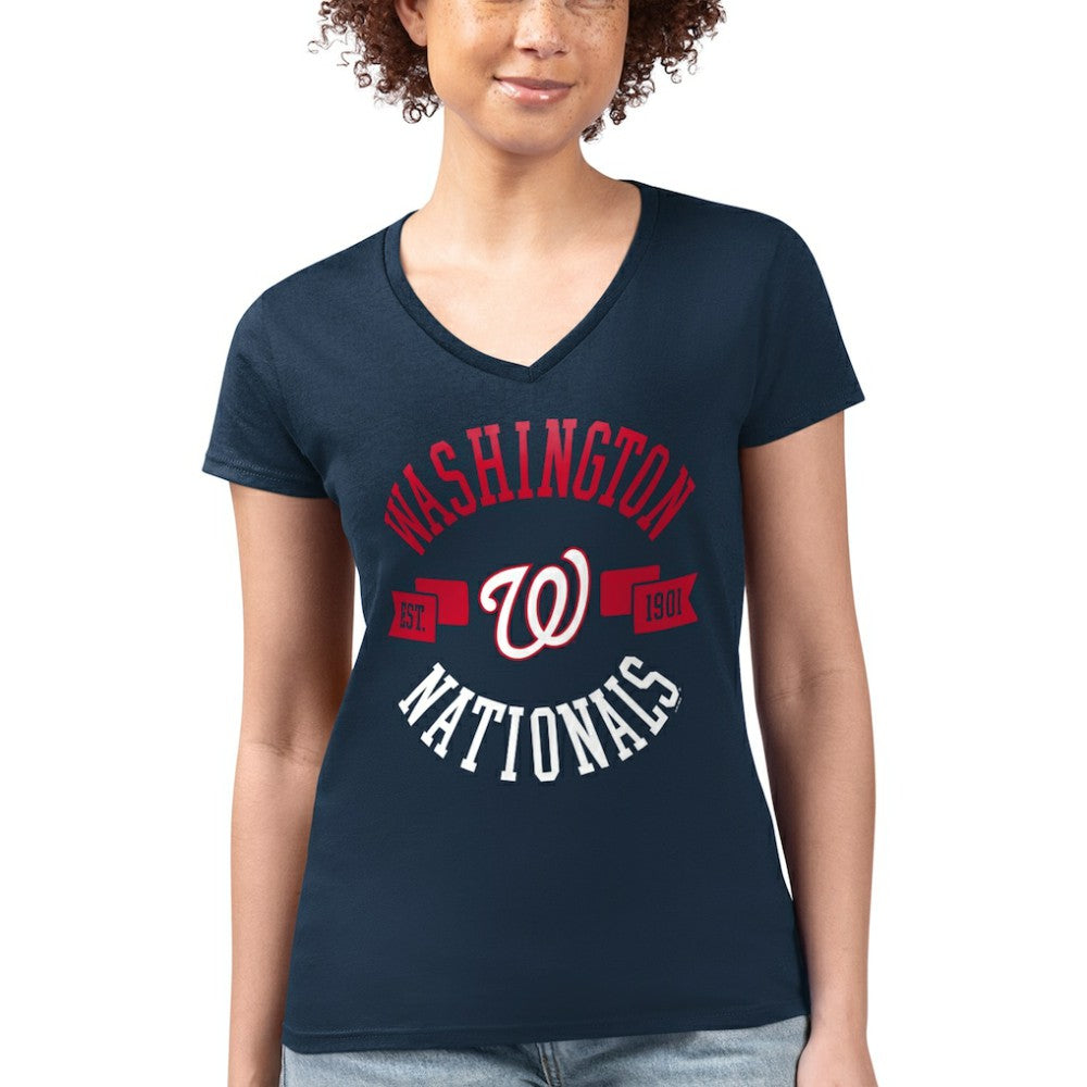 Washington Nationals G-III 4Her by Carl Banks Women's Super-Slim Fit Lightweight City Graphic V-Neck T-Shirt - Navy - MLB Sale