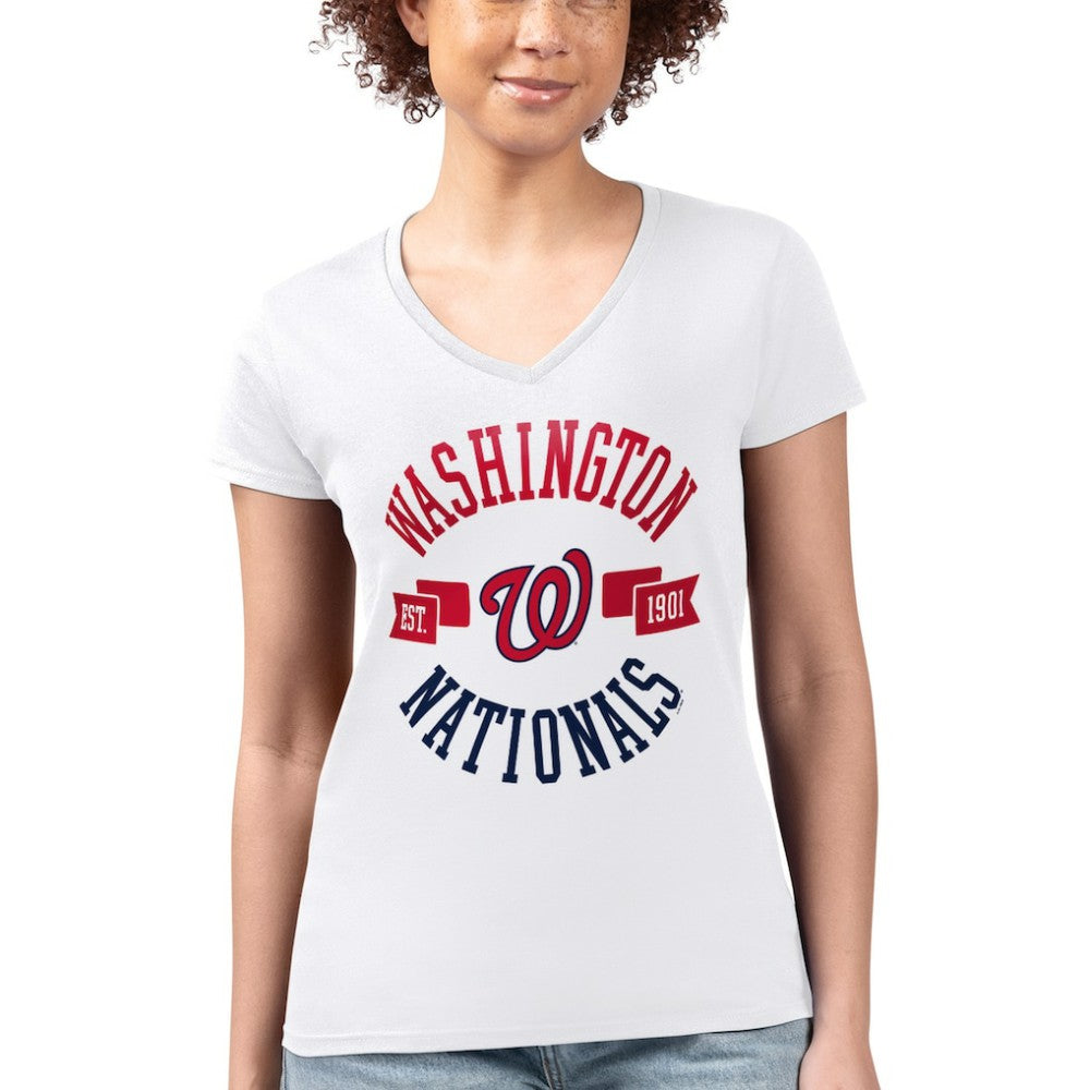 Washington Nationals G-III 4Her by Carl Banks Women's Super-Slim Fit Lightweight City Graphic V-Neck T-Shirt - White - MLB Discount