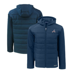 Atlanta Braves Cutter & Buck Stars & Stripes Evoke Hybrid Eco Softshell Recycled Full-Zip Hoodie Jacket - Navy - MLB Lifestyle