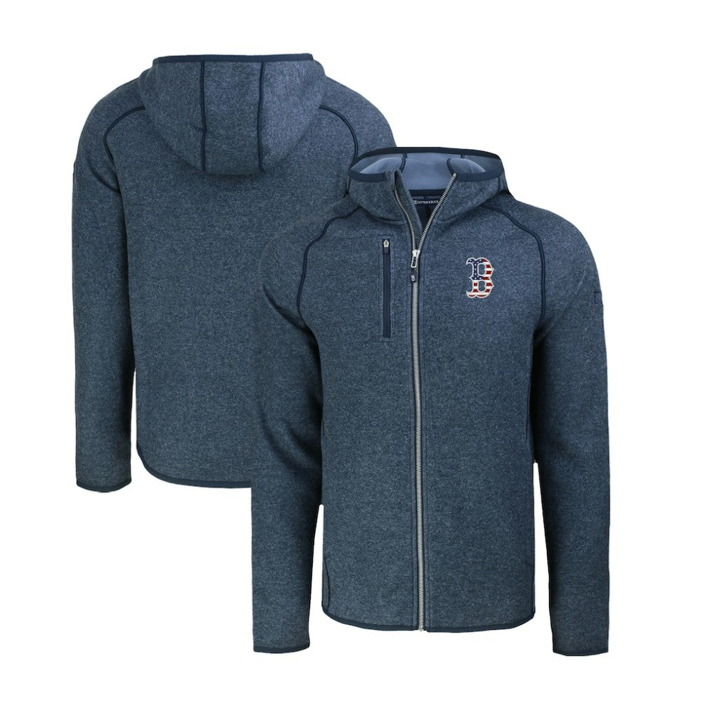 Boston Red Sox Cutter & Buck Stars & Stripes Mainsail Sweater-Knit Full-Zip Hoodie - Heather Navy - MLB Online