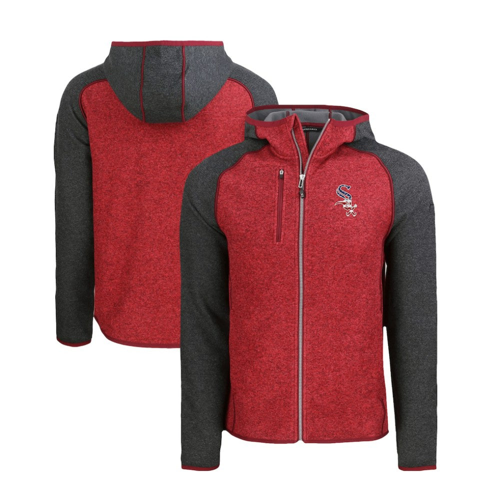 Chicago White Sox Cutter & Buck Stars & Stripes Mainsail Sweater-Knit Full-Zip Hoodie - Heather Red/Heather Charcoal - MLB Discount