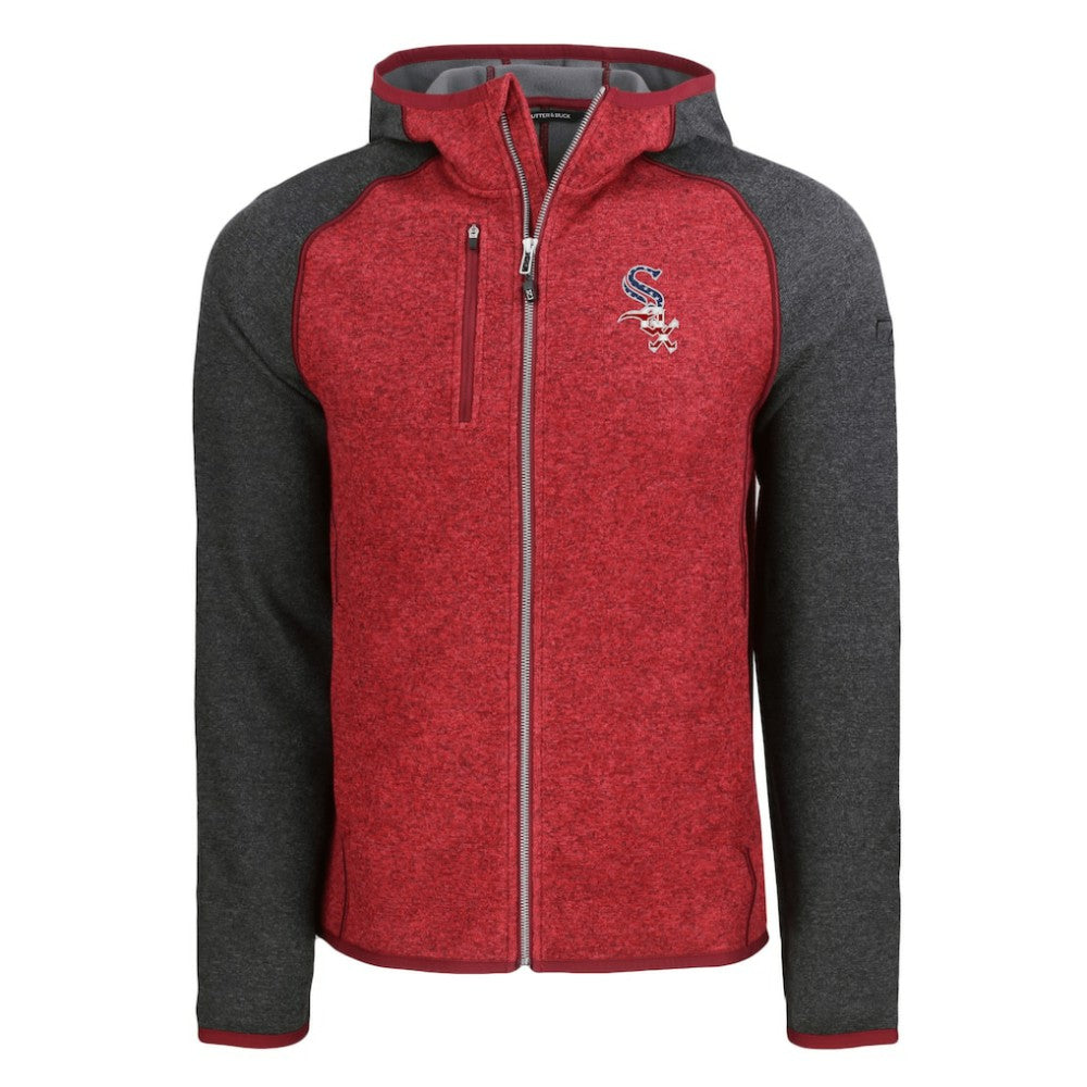 Chicago White Sox Cutter & Buck Stars & Stripes Mainsail Sweater-Knit Full-Zip Hoodie - Heather Red/Heather Charcoal - MLB Discount