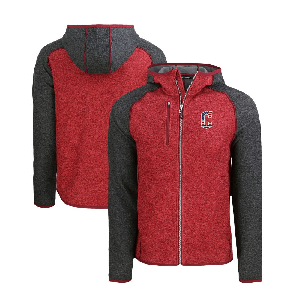 Cleveland Guardians Cutter & Buck Stars & Stripes Mainsail Sweater-Knit Full-Zip Hoodie - Heather Red/Heather Charcoal - MLB on Sale