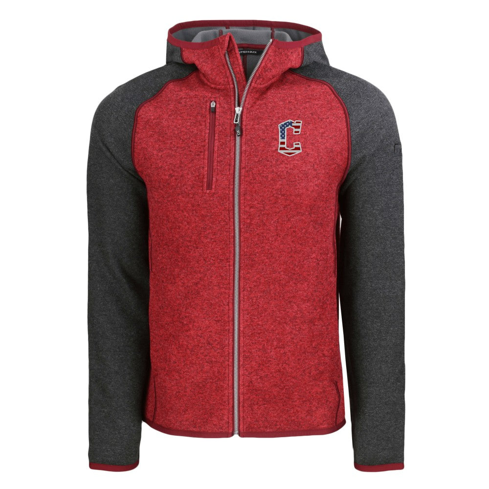 Cleveland Guardians Cutter & Buck Stars & Stripes Mainsail Sweater-Knit Full-Zip Hoodie - Heather Red/Heather Charcoal - MLB on Sale