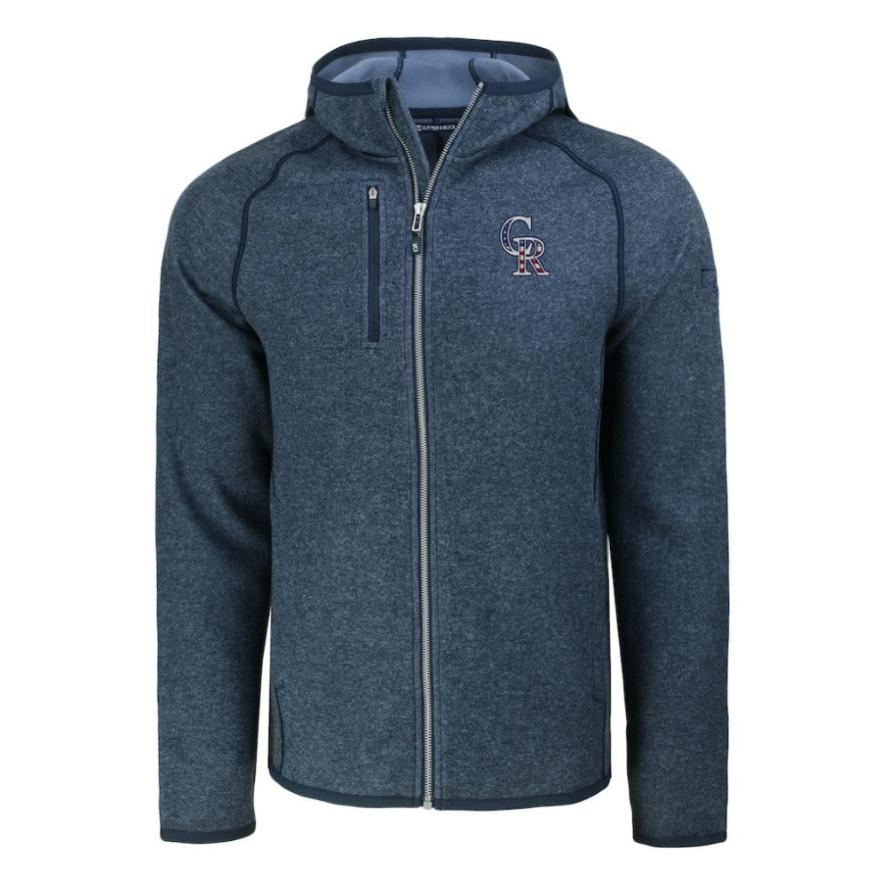 Colorado Rockies Cutter & Buck Stars & Stripes Mainsail Sweater-Knit Full-Zip Hoodie - Heather Navy - MLB Lifestyle