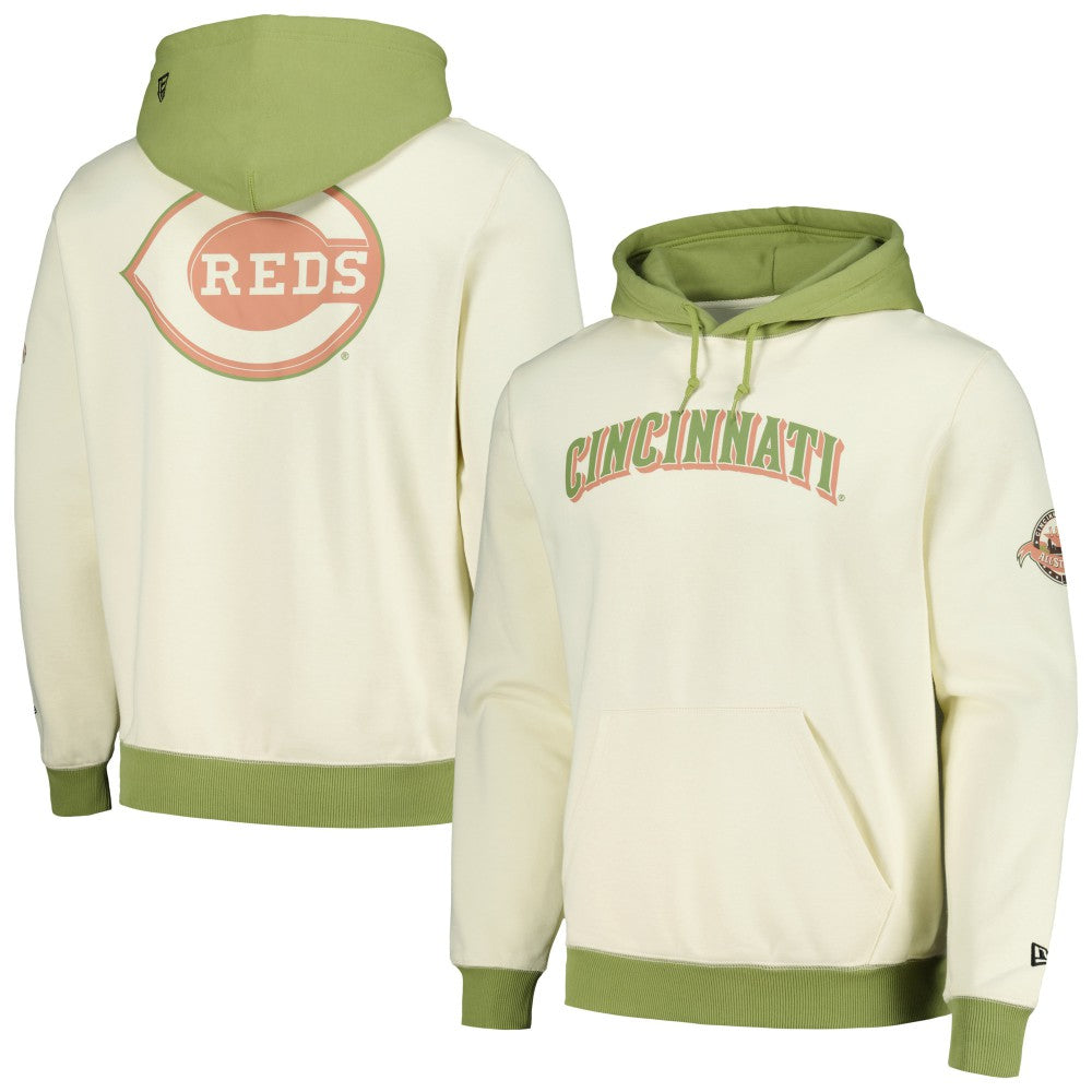 Cincinnati Reds New Era Color Pop Pullover Hoodie - Cream/Green - New Era Lifestyle