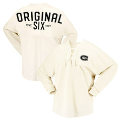 Montreal Canadiens Fanatics Women's Original Six Lace-Up Spirit Jersey Long Sleeve T-Shirt - Cream - NHL 200668343