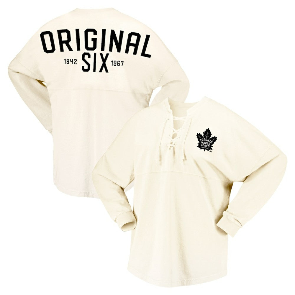 Toronto Maple Leafs Fanatics Women's Original Six Lace-Up Spirit Jersey Long Sleeve T-Shirt - Cream - NHL 200668345