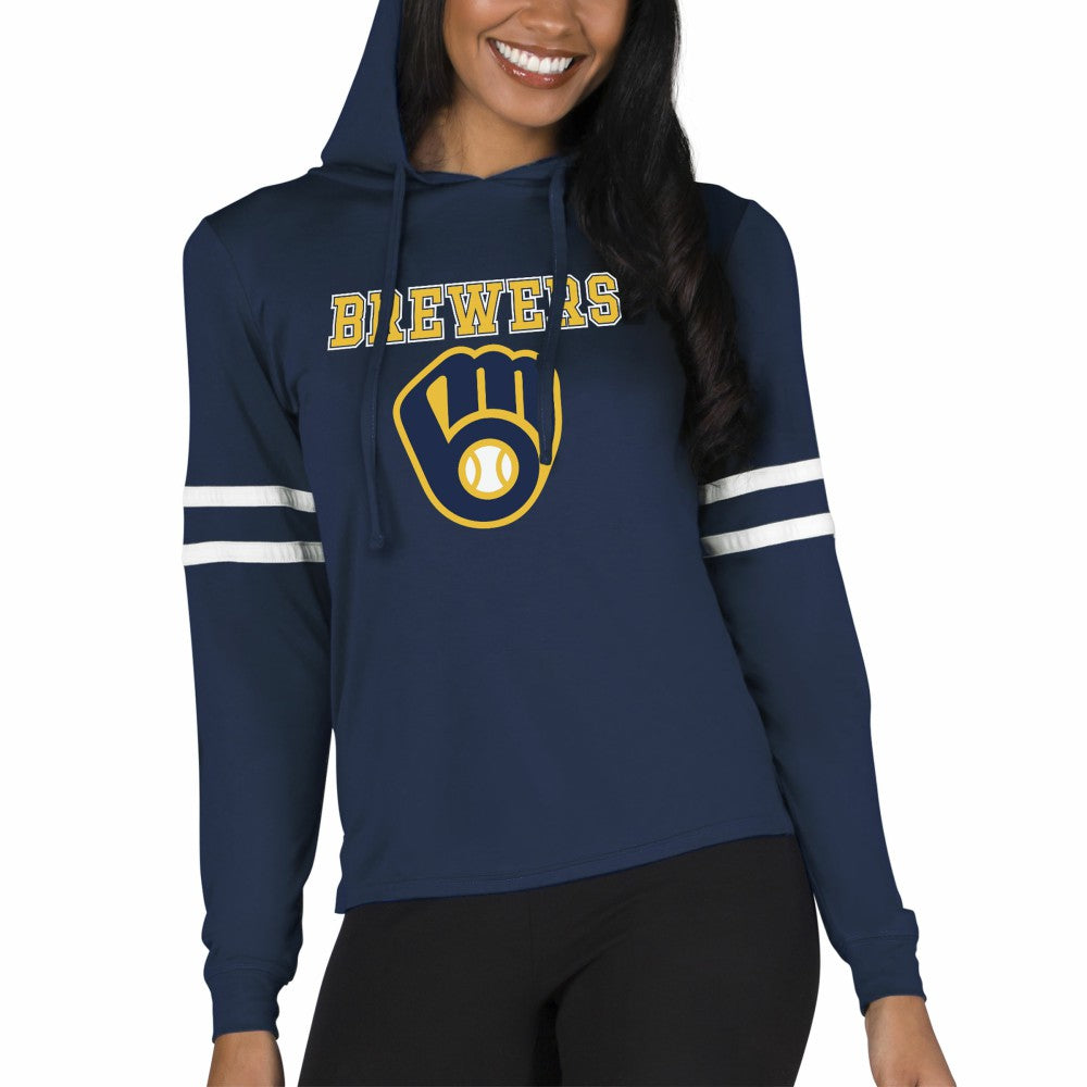 Milwaukee Brewers Concepts Sport Women's Marathon Lightweight Lounge Pullover Hoodie - Navy - MLB Lifestyle