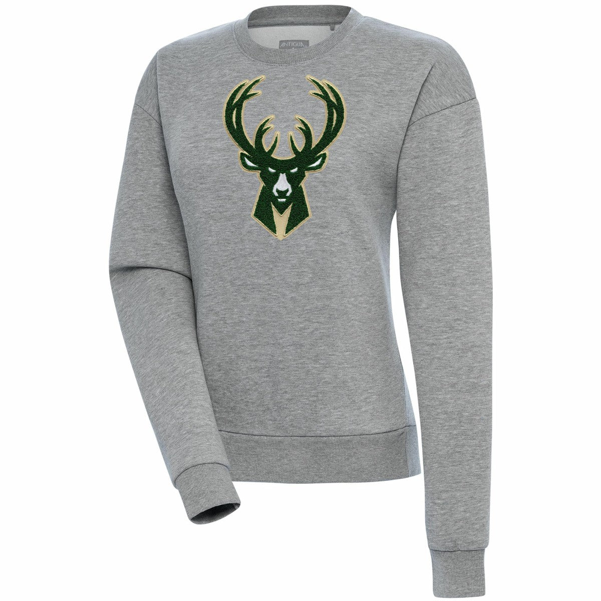 Milwaukee Bucks Antigua Women's Victory Crewneck Pullover Sweatshirt Heather Gray