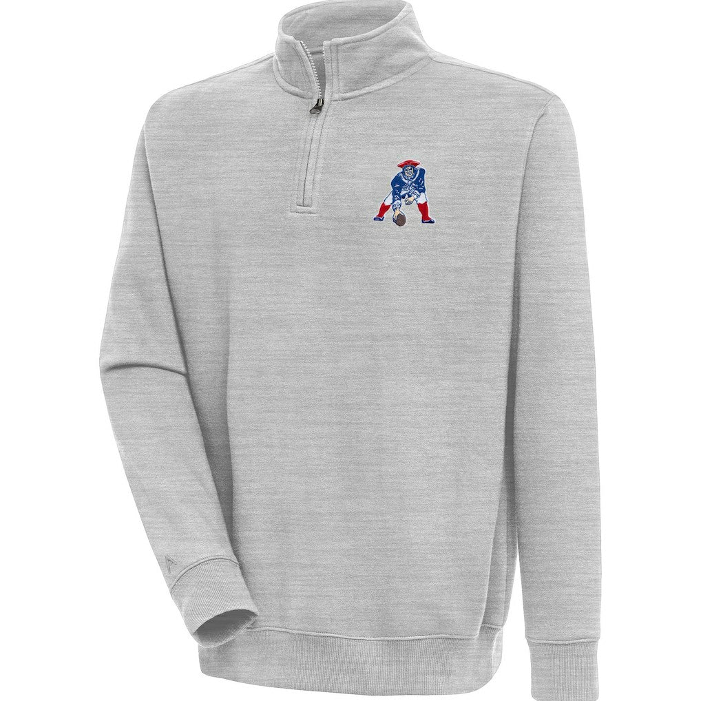 New England Patriots Adult Throwback Logo Victory Quarter-Zip Pullover Top Heather Gray