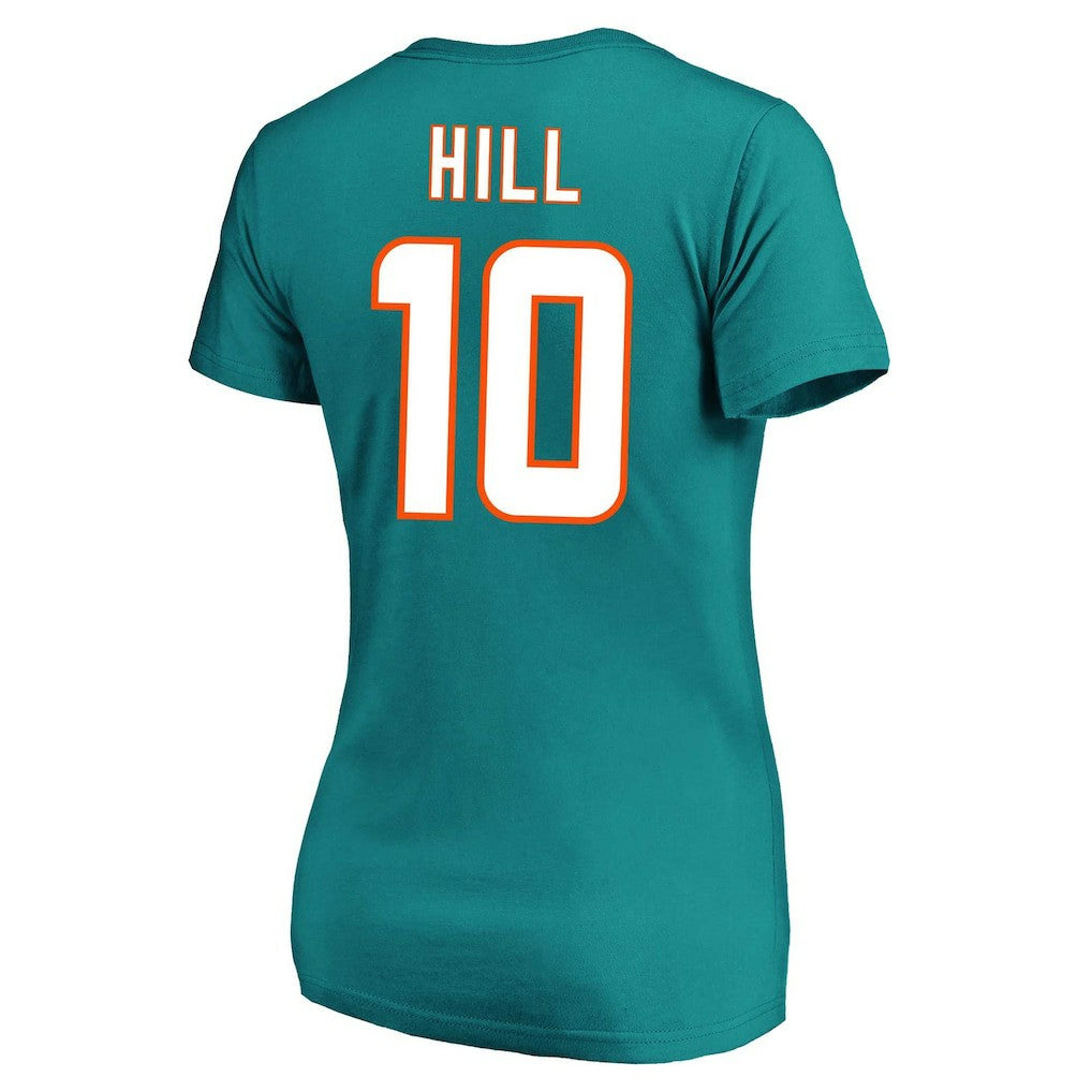 Tyreek Hill Miami Dolphins Women's Plus Size Fair Catch Name & Number Scoop Neck T-Shirt Aqua