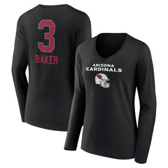 Budda Baker Arizona Cardinals Women's Team Wordmark Player Name & Number Long Sleeve V-Neck T-Shirt Black