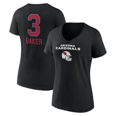 Budda Baker Arizona Cardinals Women's Team Wordmark Player Name & Number V-Neck T-Shirt Black