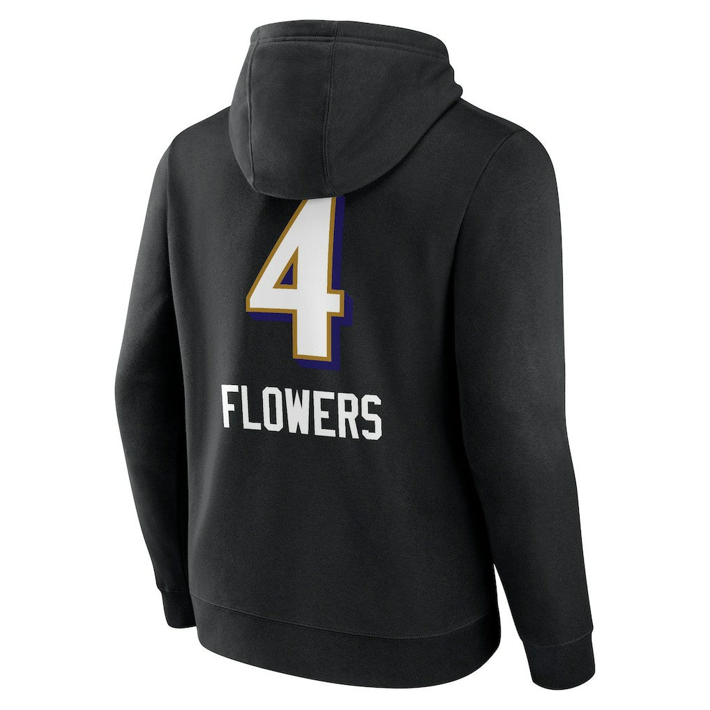 Zay Flowers Baltimore Ravens Team Wordmark Player Name & Number Pullover Hoodie Black