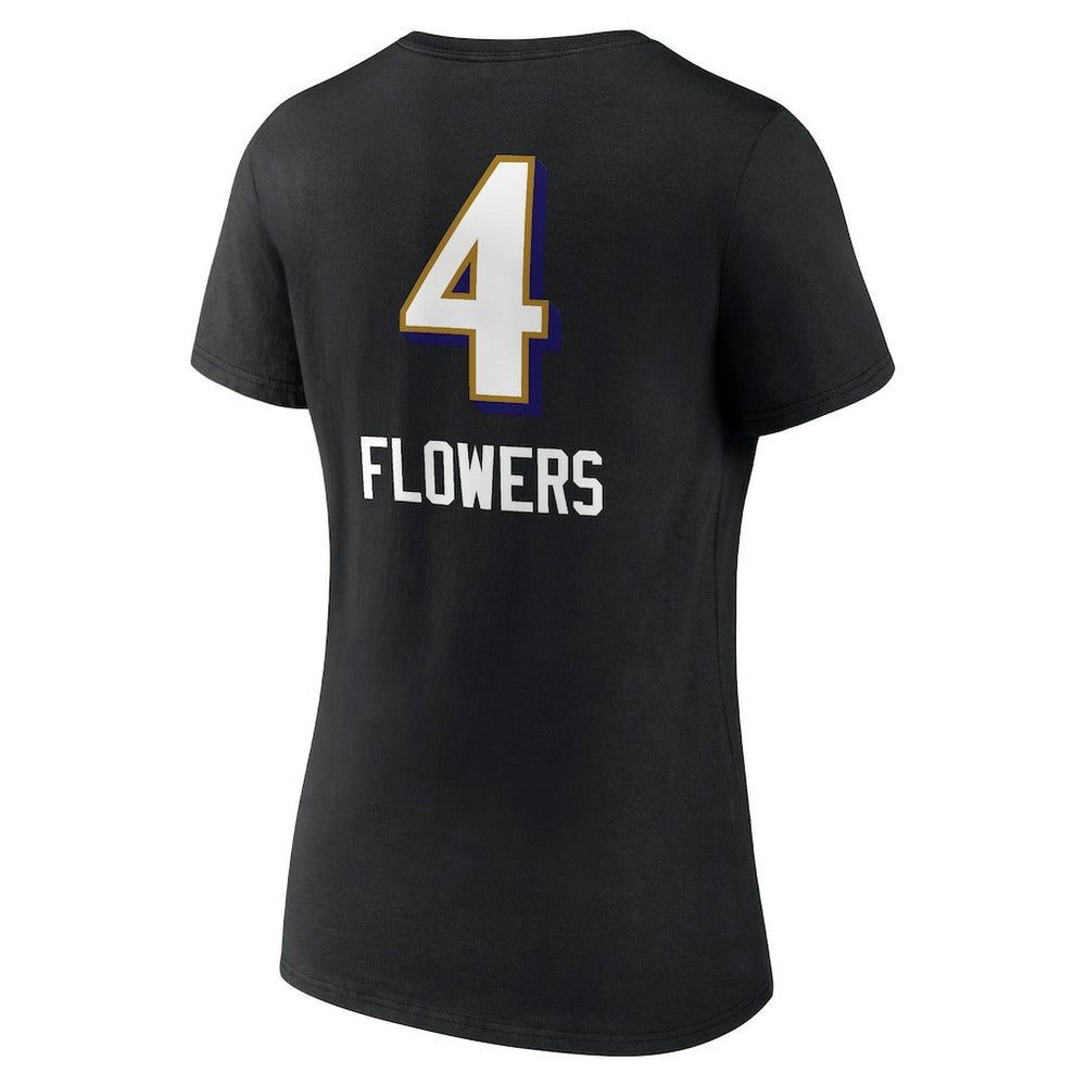 Zay Flowers Baltimore Ravens Women's Team Wordmark Player Name & Number V-Neck T-Shirt Black